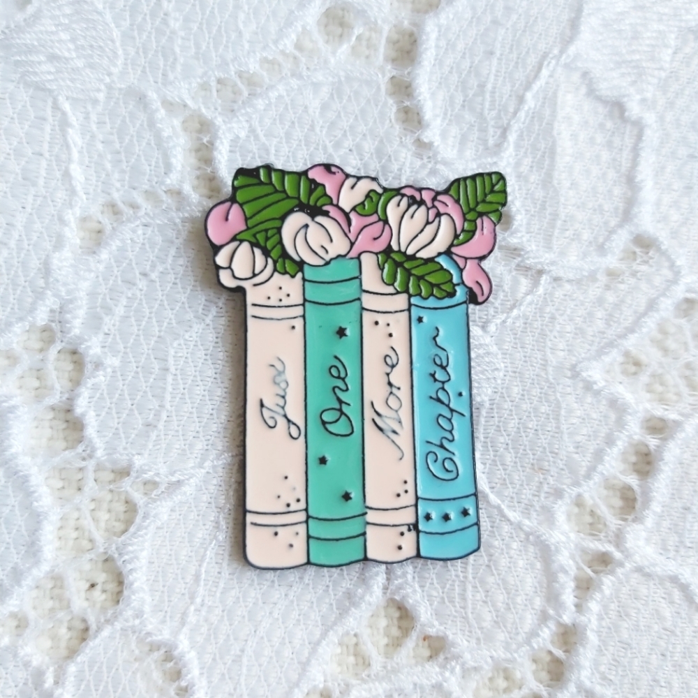 📚 "Just One More Chapter" Book Stack Enamel Pin